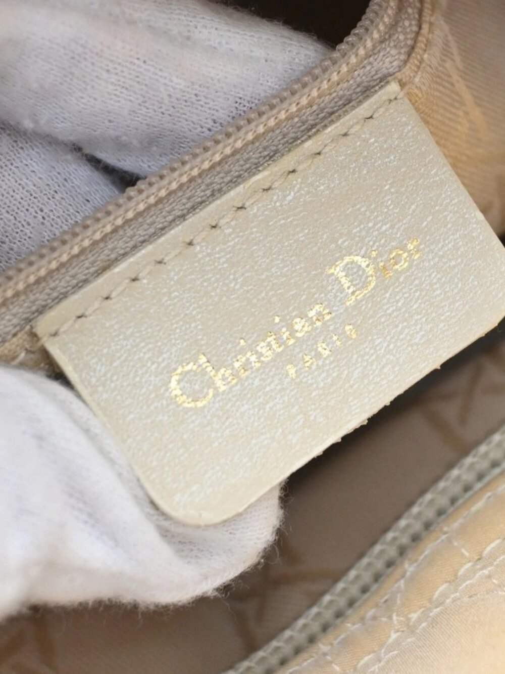 CHRISTIAN DIOR Lady Cannage Tote Hand Bag Nylon Leather Beige GHW Italy 82EF879 - Picture 11 of 16